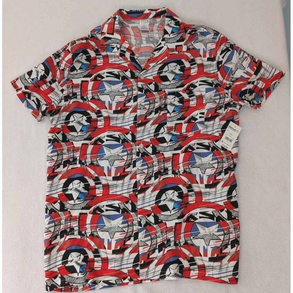 Marvel Captain America Shirt Men's Large Button Up Short Sleeve Comics NEW